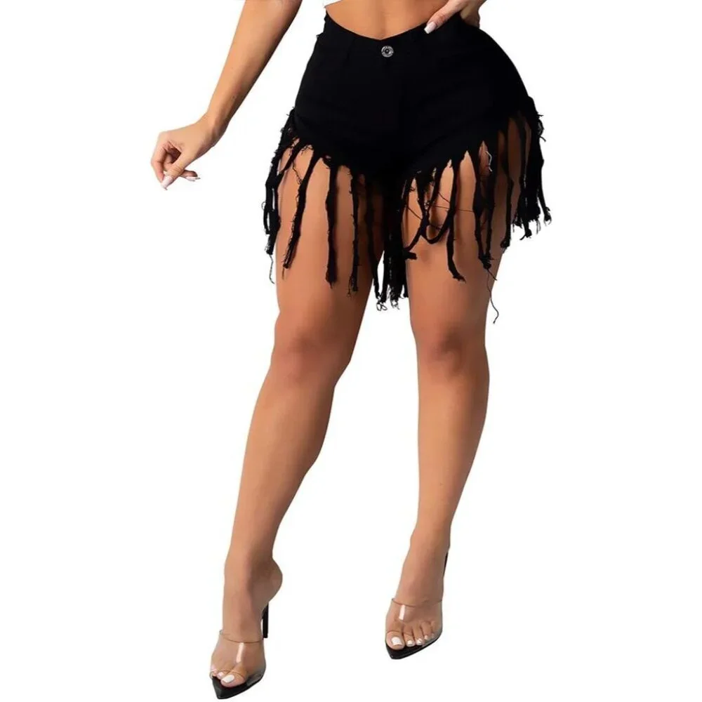 Women's Denim Shorts High Waist Frayed Ripped Tassels Casual Summer